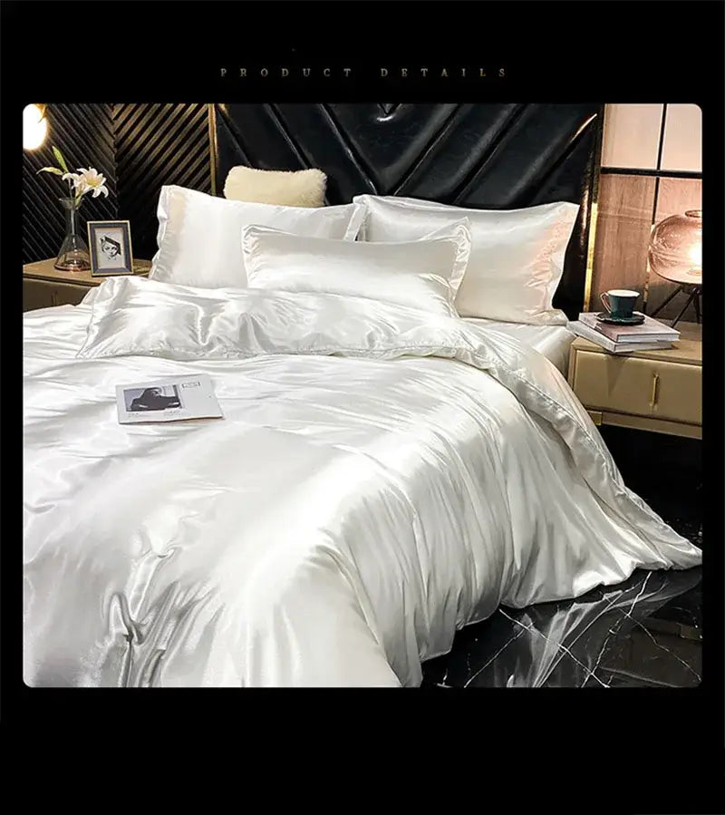 White satin duvet cover from decorbites luxury mulberry silk bedding set with smooth texture and elegant sheen