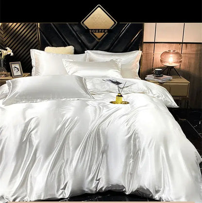 White satin duvet cover from decorbites luxury mulberry silk bedding set queen king size with a glossy finish