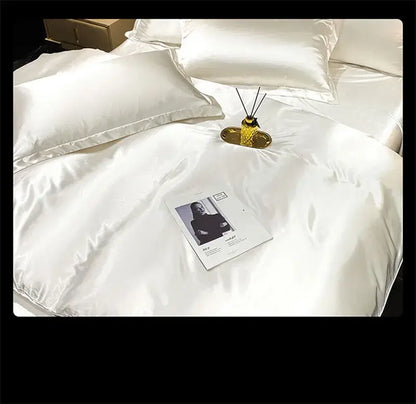 White satin duvet cover and matching pillows from decorbites luxury mulberry silk bedding set queen king size