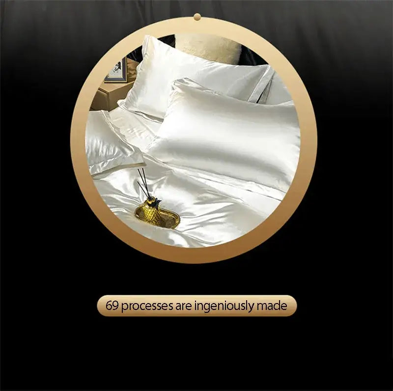 White satin pillowcases with smooth glossy finish in decorbites luxury mulberry silk bedding set queen king size