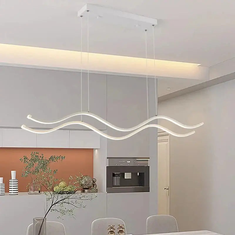 Modern white led pendant light with sleek wavy design for luxury nordic chandeliers in dining room lighting