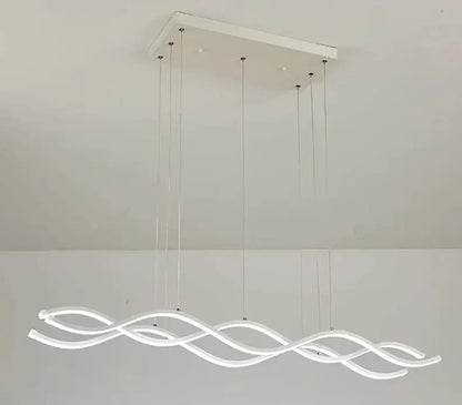 Modern white led luxury nordic chandelier with sleek wave design and transparent cords for dining room lighting