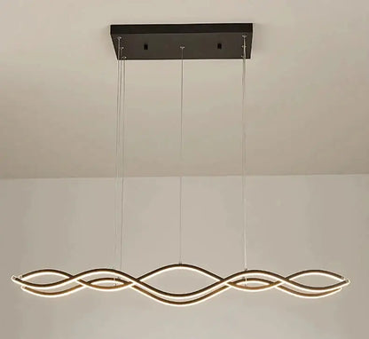 Modern black rectangular ceiling mount with three slender gold led light strands forming a wave for dining room nordic chandeliers