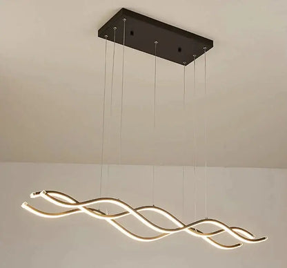Modern minimalist pendant light with black mount and glowing gold led strips for luxury nordic chandeliers dining room