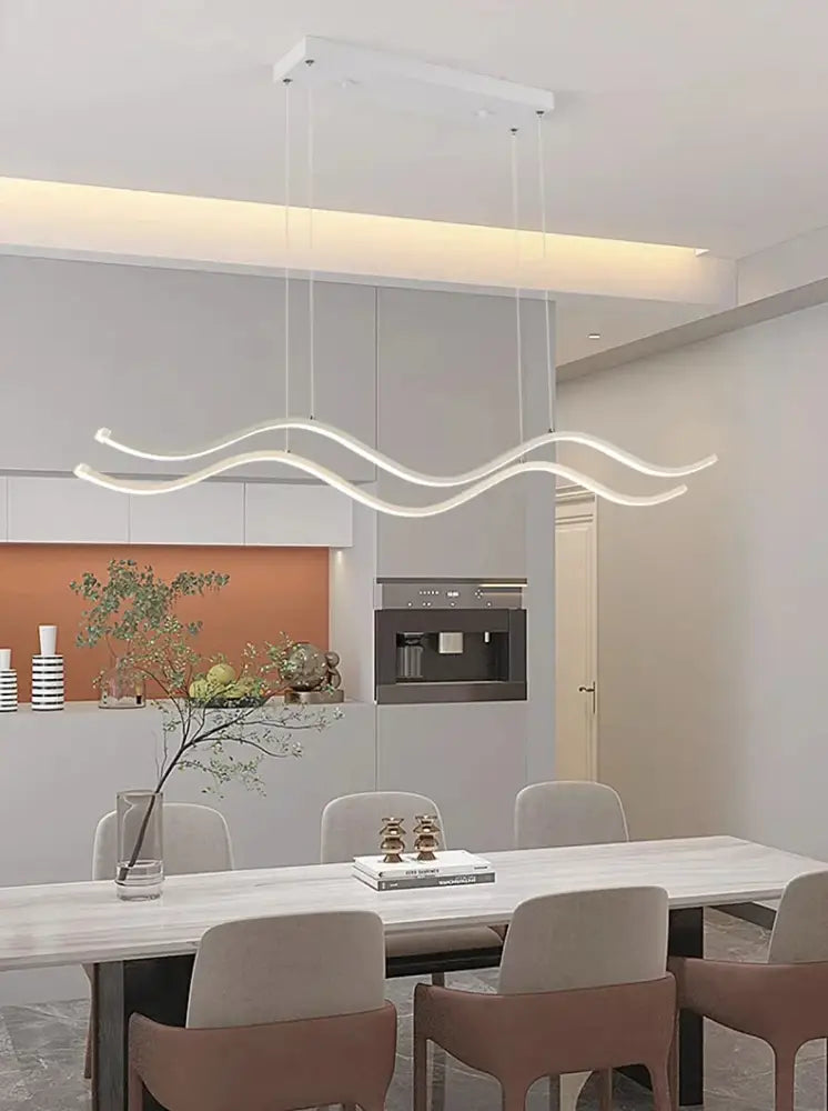 Modern white led pendant light with sleek wavy design in decorbites™ luxury nordic chandeliers for dining room lighting
