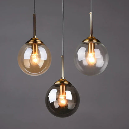 Decorbites luxury nordic led chandelier with three glass pendant lights in clear and smoky amber for dining room use