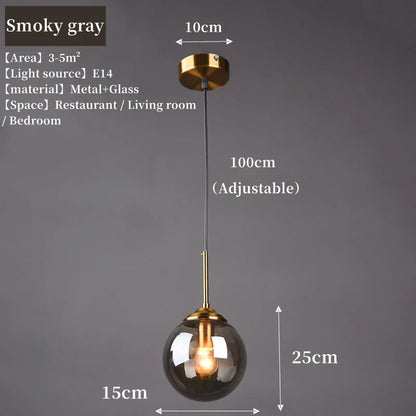 A luxury nordic led chandelier featuring a smoky gray glass pendant with brass fixture and adjustable chain for dining room use