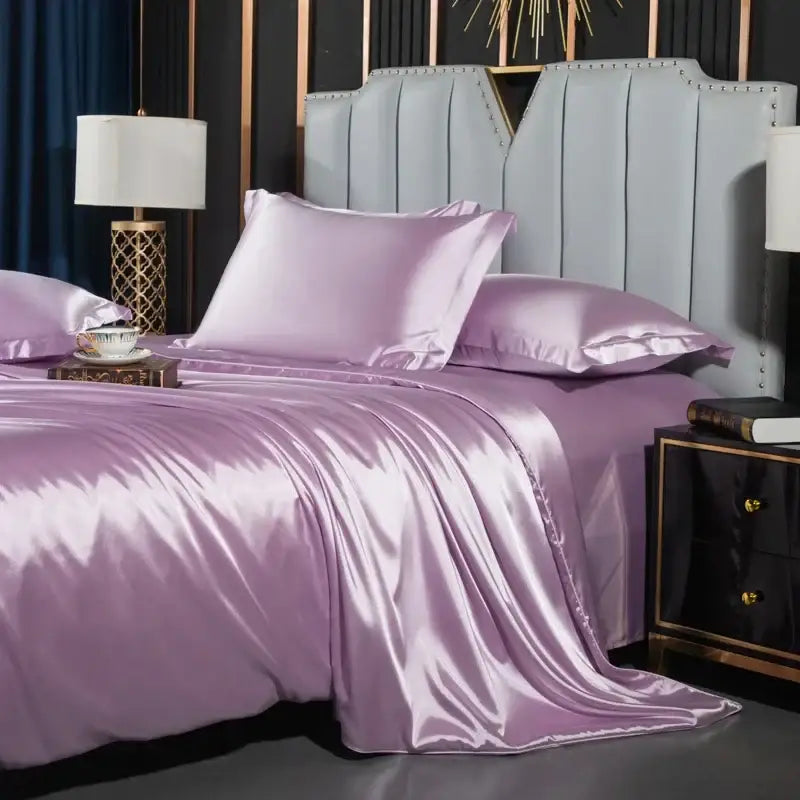 Lavender satin duvet cover and pcs duvet cover with glossy finish from DecorBites luxury nordic silk bedding set for summer width bed