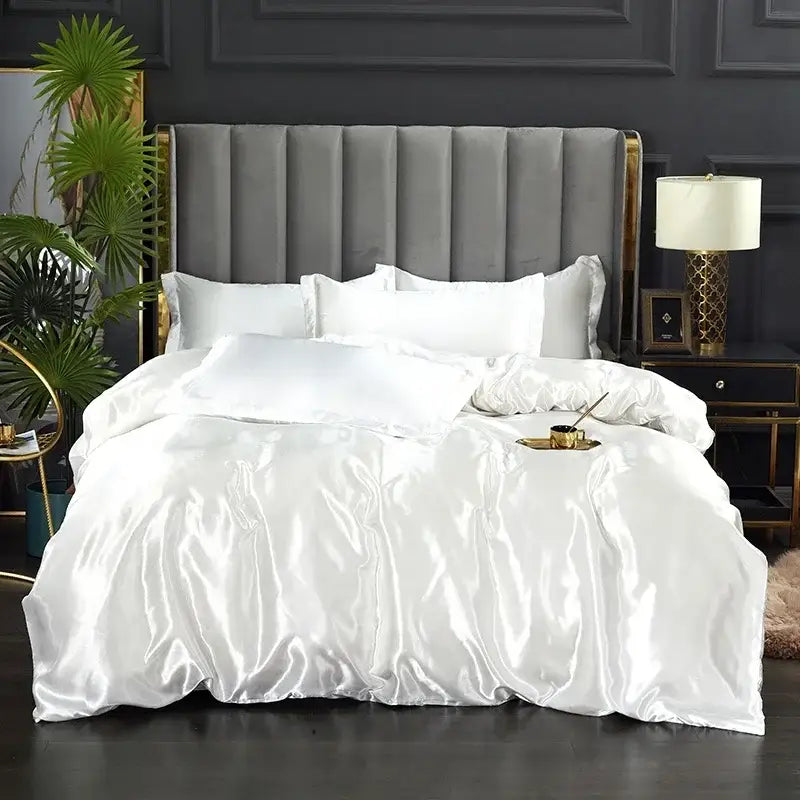 White satin decorbites luxury silk duvet cover set with smooth glossy finish and matching pillowcases for width bed pcs duvet cover