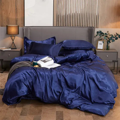 Deep blue satin DecorBites luxury solid color bedding set includes pcduvet cover and matching pillows for width bed