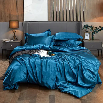Decorbites luxury solid color lustrous teal satin bedding set with matching pillows and pcduvet cover for width bed
