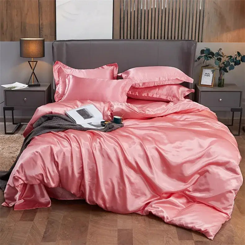 Decorbites luxury solid color pink satin bedding set with glossy finish and matching pillows for width bed pcduvet cover