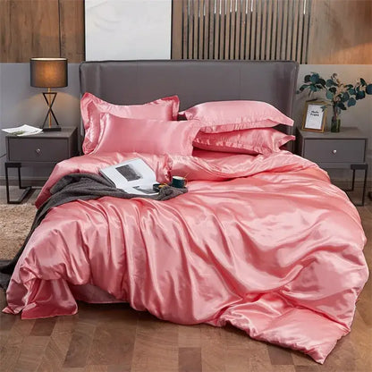 Decorbites luxury solid color pink satin bedding set with glossy finish and matching pillows for width bed pcduvet cover