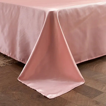 Decorbites luxury solid color satin bed skirt in blush pink with smooth glossy finish for width bed use with pcduvet cover