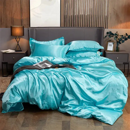 Turquoise solid color decorbites luxury satin bedding set with matching pillows and pcduvet cover for width bed sizes