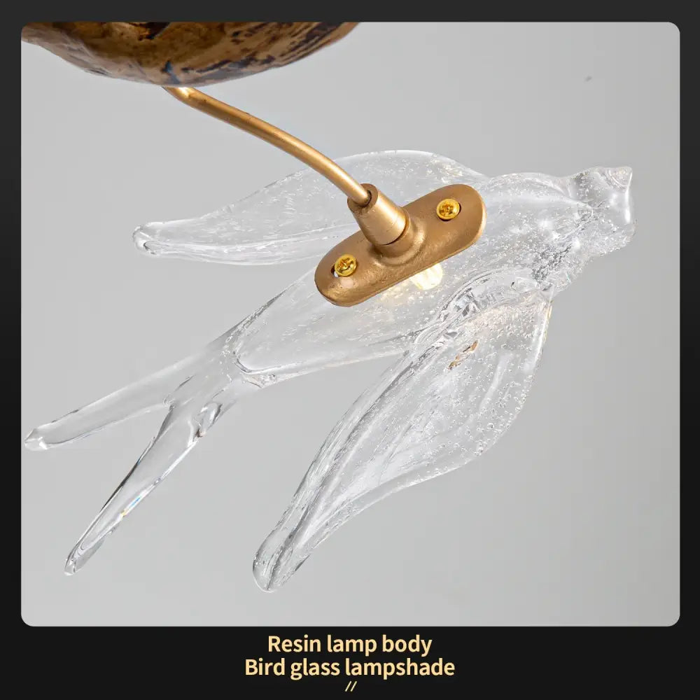 Decorbites luxury vintage glass bird chandelier with clear glass bird lampshade and brass-colored metal fixture