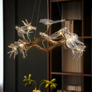 Decorbites luxury vintage glass bird chandelier with dragonfly accents on a golden branch glass bird chandelier base