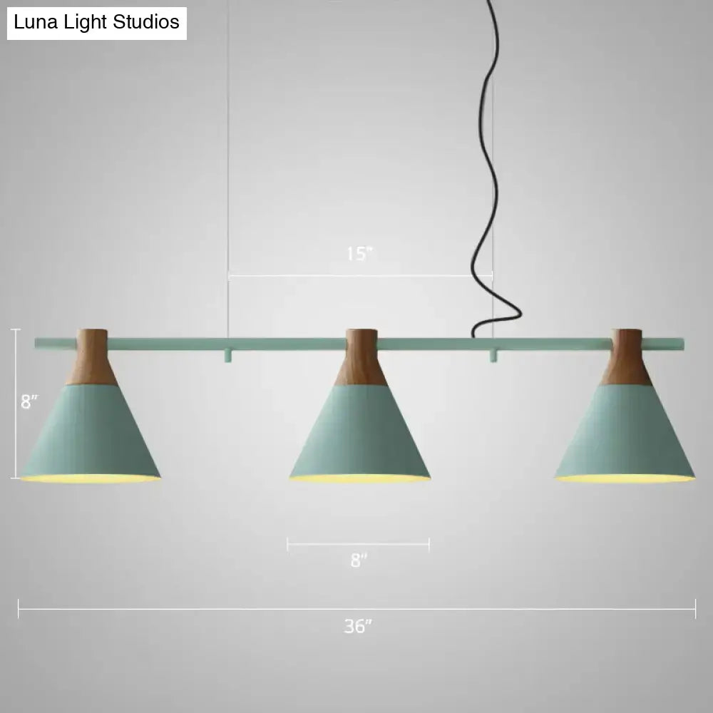 DecorBites™ Macaron metal light fixture with three teal conical shades for 220v-240v 110v-120v use