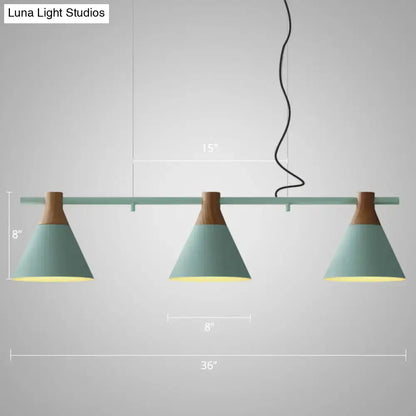 DecorBites™ Macaron metal light fixture with three teal conical shades for 220v-240v 110v-120v use