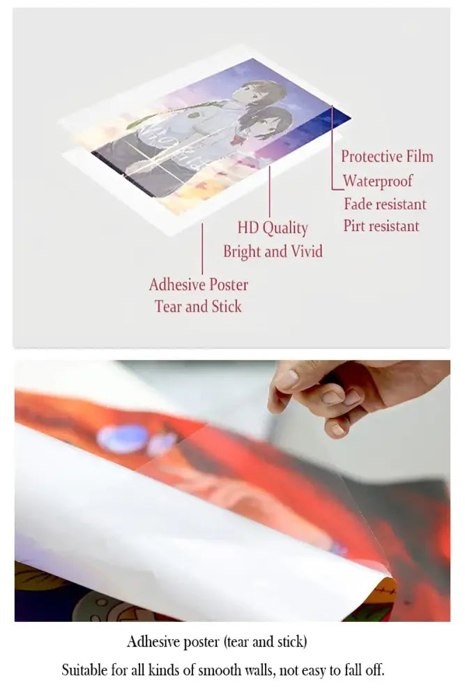 Adhesive madoka magica wall art poster with vibrant anime design and protective film for waterproof puella magi madoka durability