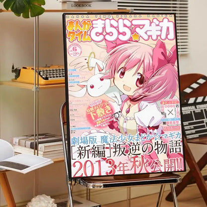 Decorbites™ madoka magica anime wall art poster featuring a vibrant pink and white puella magi madoka character