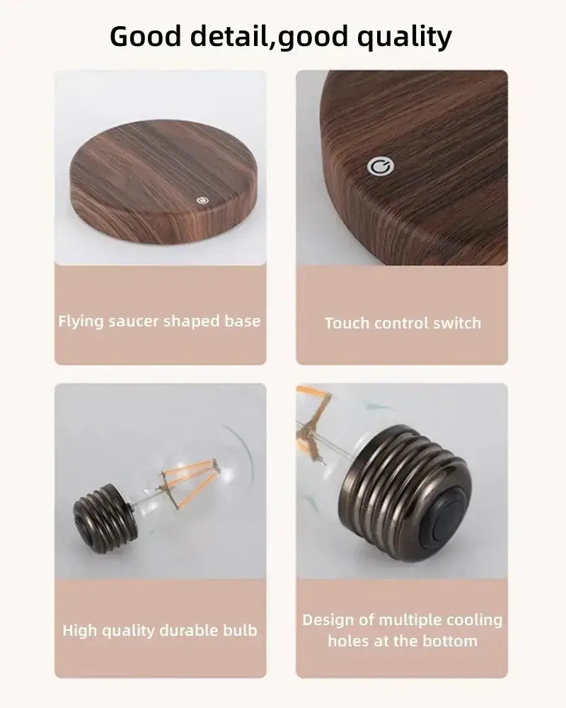 Dark wood-finish flying saucer-shaped base with touch control switch for decorbites magnetic levitation lamp desk decoration