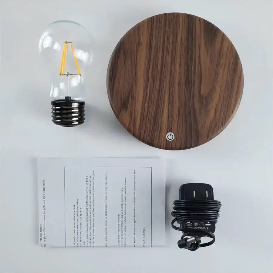Sleek round wooden base with dark brown finish and grain patterns for decorbites magnetic levitation lamp home office use