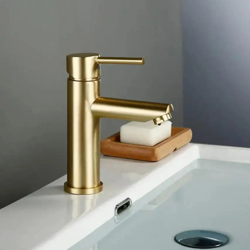 Decorbites™ malena sleek brushed gold single-handle deck mounted bathroom faucet with modern design