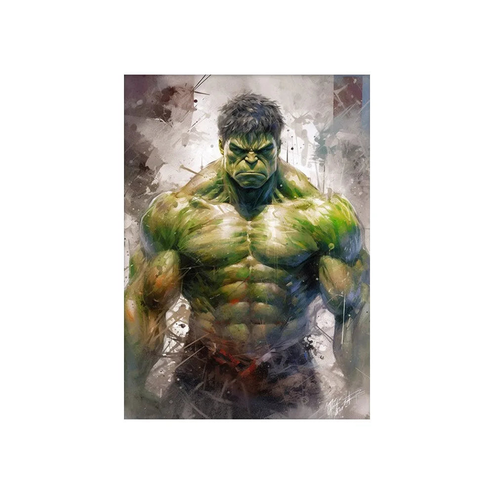 Decorbites™ marvel canvas wall art print featuring a green muscular hulk superhero portrait with detailed musculature and fierce expression