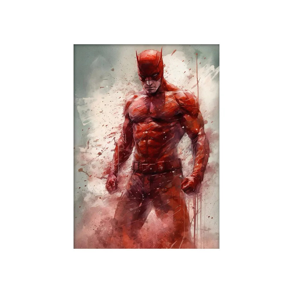 Decorbites™ marvel canvas wall art print featuring a muscular daredevil superhero in red and black suit on canvas wall