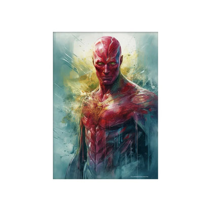 Decorbites marvel canvas wall art print featuring a vibrant red and gold vision in a dynamic painterly style with glowing effects