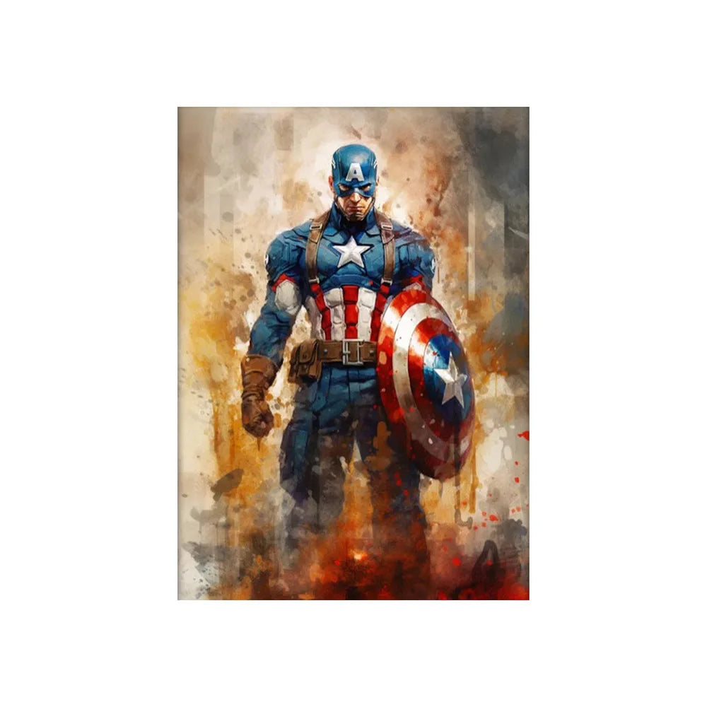Decorbites™ marvel canvas wall art print featuring captain america in blue white and red suit with shield design