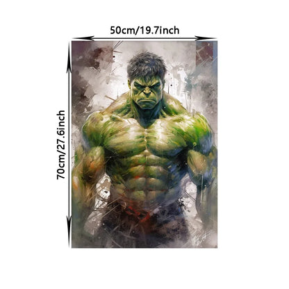 Decorbites™ marvel canvas wall art print featuring green muscular hulk character with watercolor background