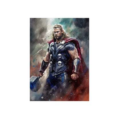 Decorbites™ marvel canvas wall art print featuring thor action figure in detailed black silver armor with red cape and hammer