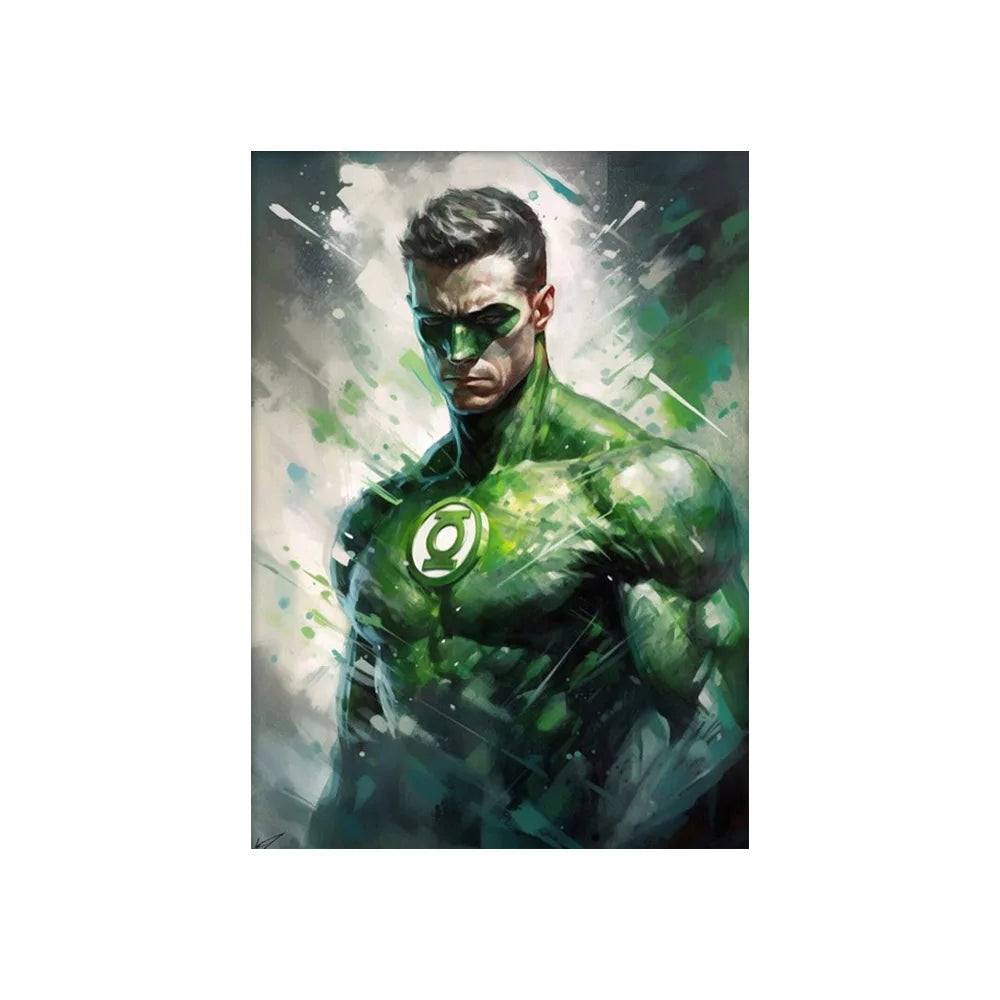 DecorBites marvel canvas wall art print featuring Green Lantern in vibrant green suit with iconic circular emblem