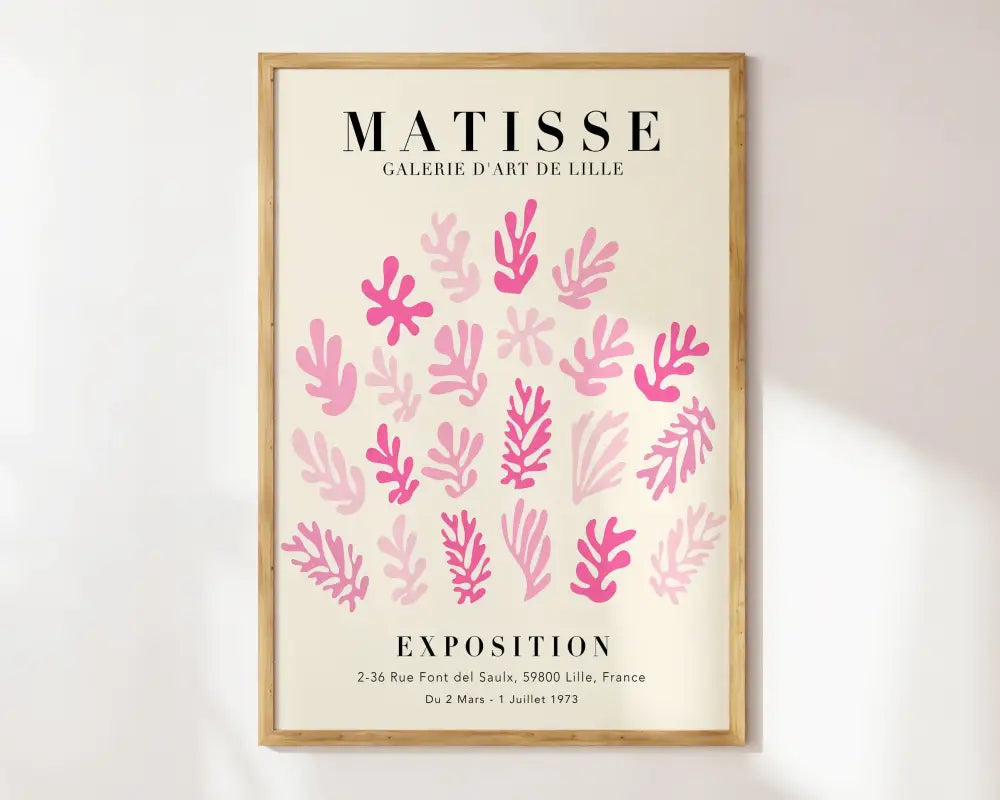 Decorbites™ matisse floral art poster with stylized pink abstract flowers on cream background for wall decor