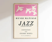 A decorbites™ matisse floral art print featuring a pink botanical cut design and black text from the 1947 exhibition paintings