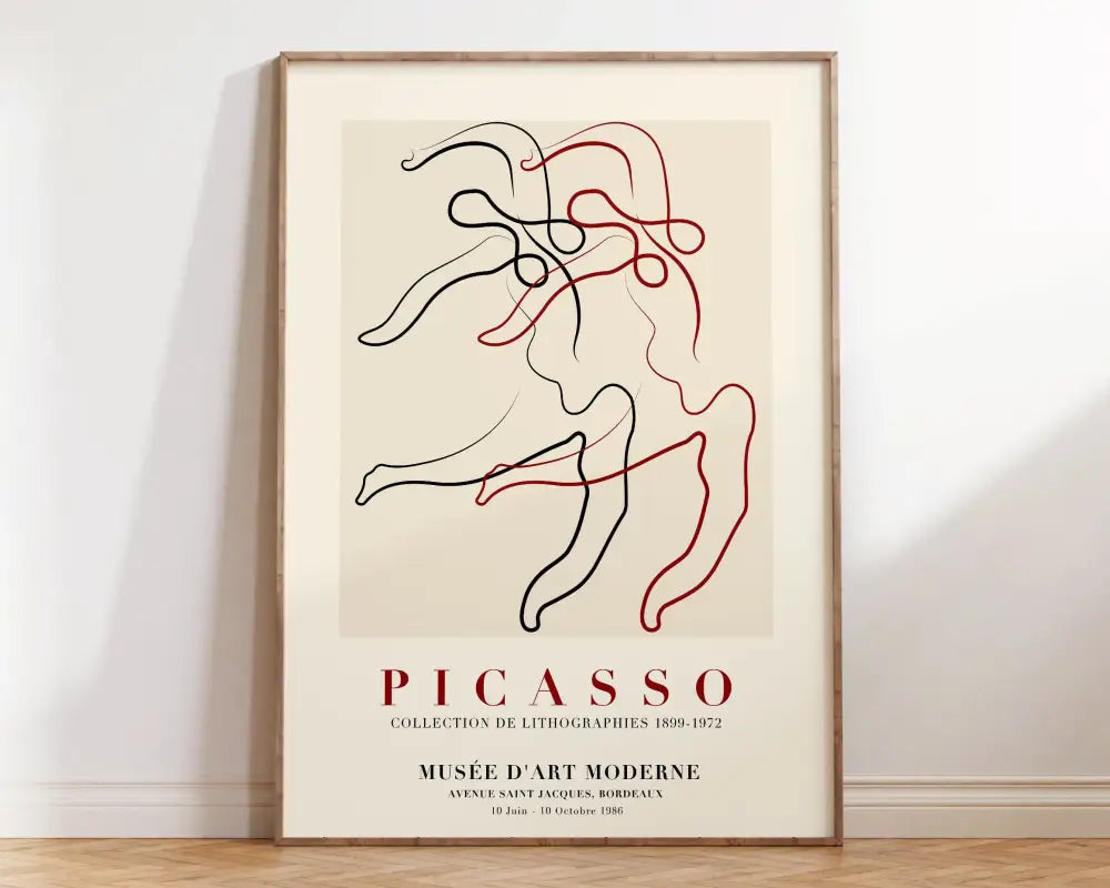 A minimalist framed decorbites™ matisse floral art print featuring abstract flowers matisse lines in black and red on cream