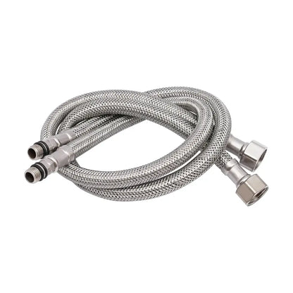 Silver braided metal hose with threaded connectors for matte black bathroom faucet with dual water modes installation