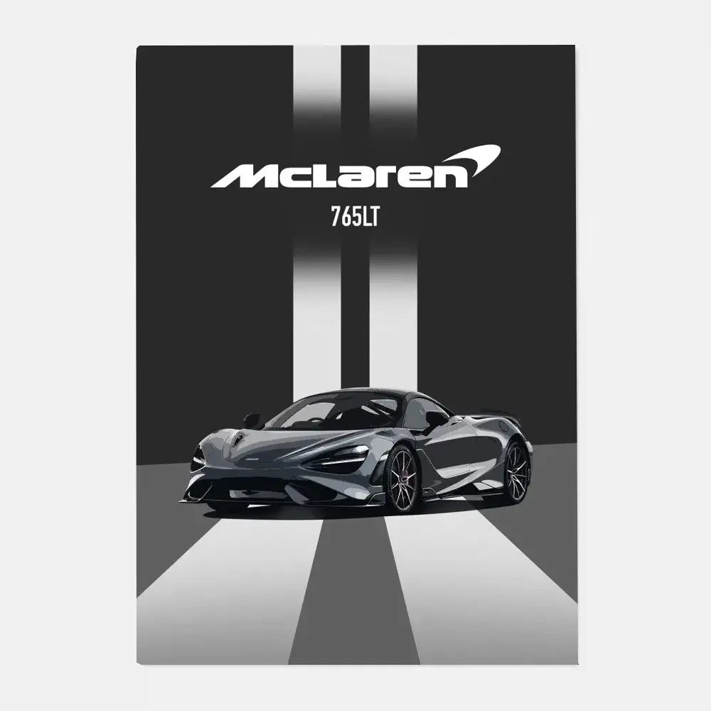 Decorbites™ mclaren p1 gtr luxury poster featuring a black and silver sports car with bold white stripes for living room decor