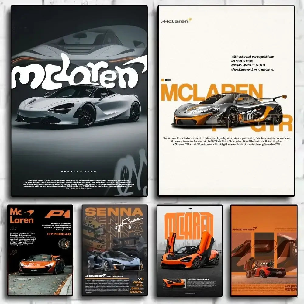 Silver mclaren 720s sports car gtr luxury poster with bold white lettering for living room decor by decorbites mclaren p1 gtr