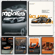 Silver mclaren 720s sports car gtr luxury poster with bold white lettering for living room decor by decorbites mclaren p1 gtr