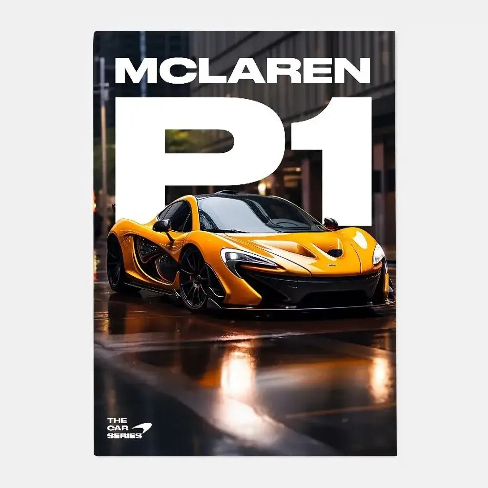 Vibrant orange mclaren p1 gtr luxury poster with sleek aerodynamic design and black accents for living room decor