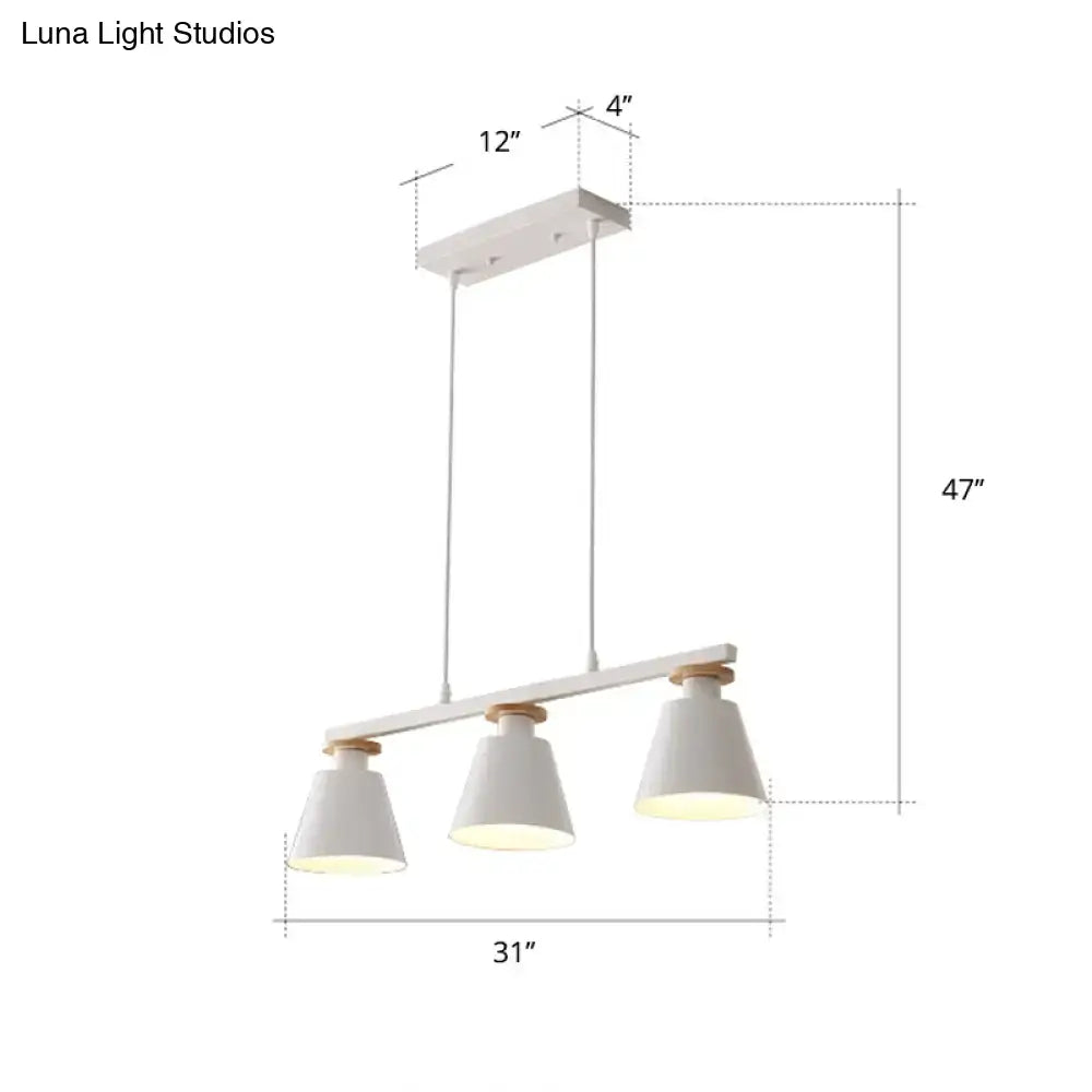 Decorbites metal 3-light island pendant with white conical shades and wooden accents for dining room 110v-120v led incandescent fluorescent