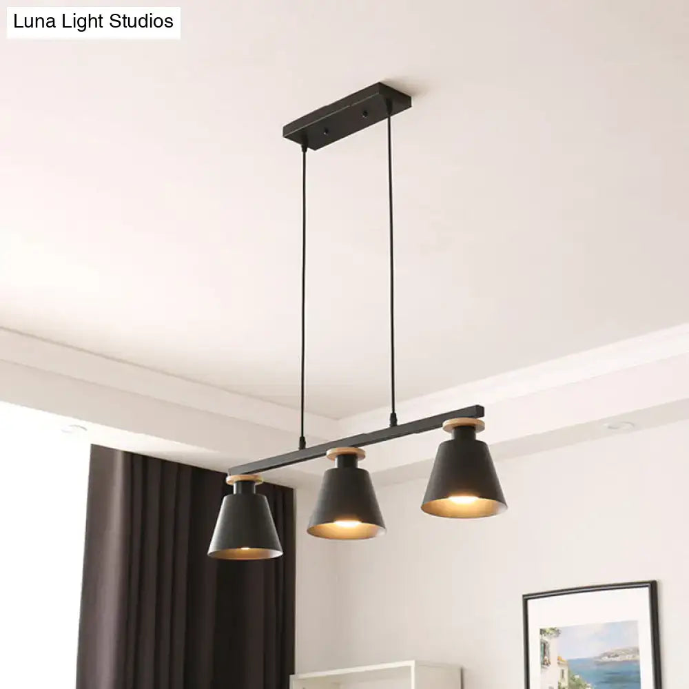 Decorbites metal 3-light island pendant with black industrial conical shades and wooden accents for dining room lighting compatible with 110v-120v led incandescent fluorescent bulbs