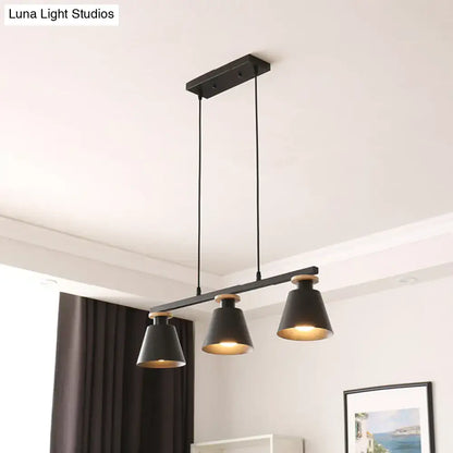 Decorbites metal 3-light island pendant with black industrial conical shades and wooden accents for dining room lighting compatible with 110v-120v led incandescent fluorescent bulbs