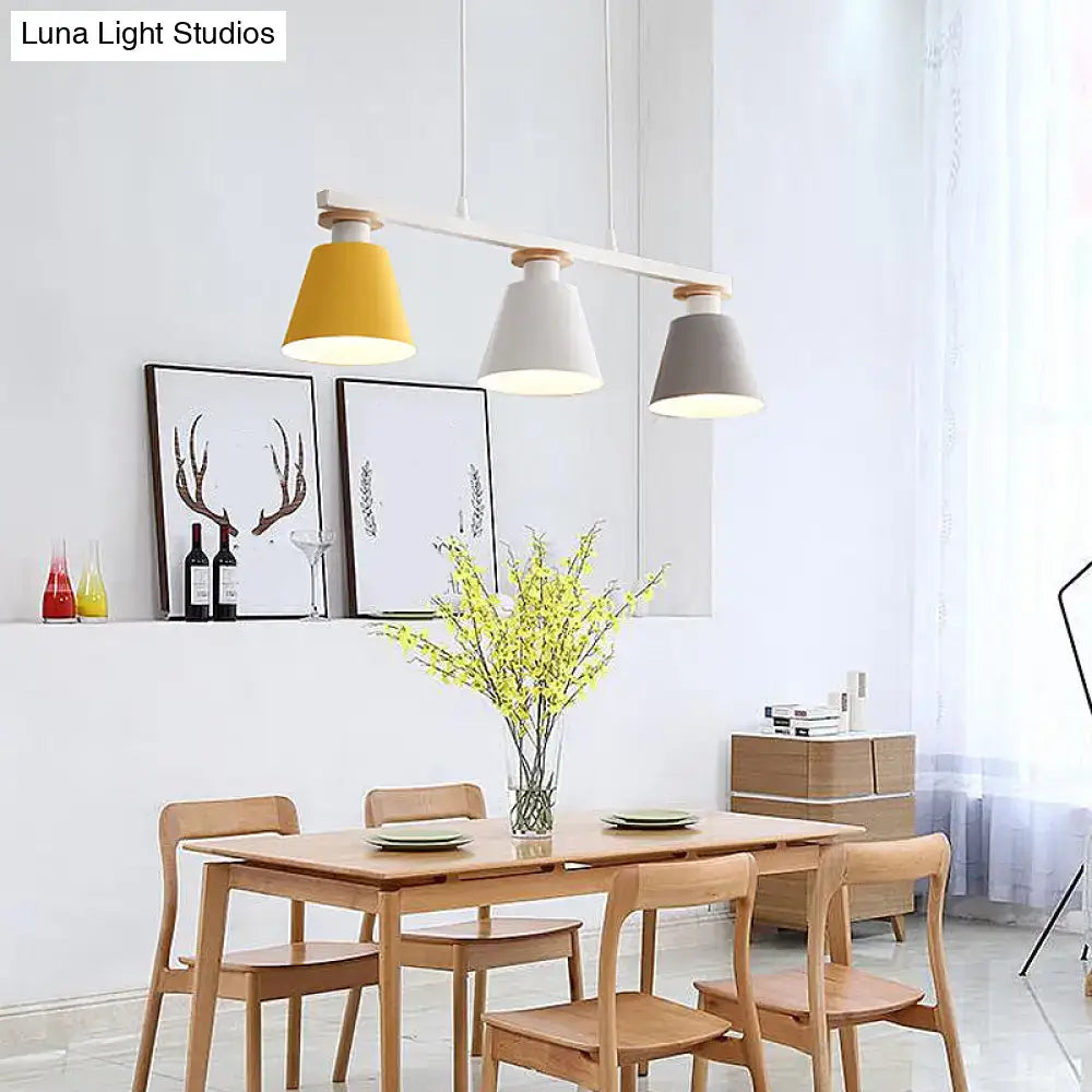 Modern decorbites metal 3-light island pendant with white wooden bar and macaron LED shades for dining room 110v-120v