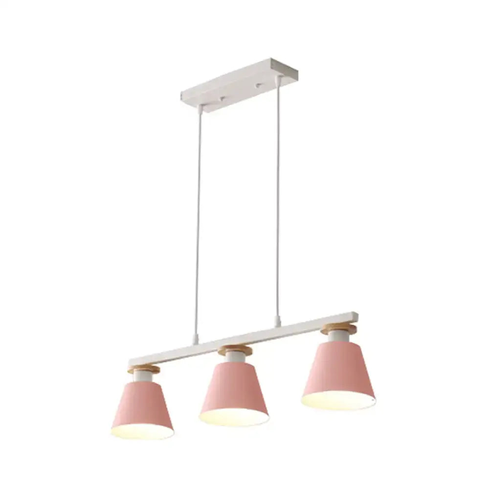Decorbites metal 3-light island pendant with pastel pink conical lamp shades for dining room 110v-120v led fluorescent