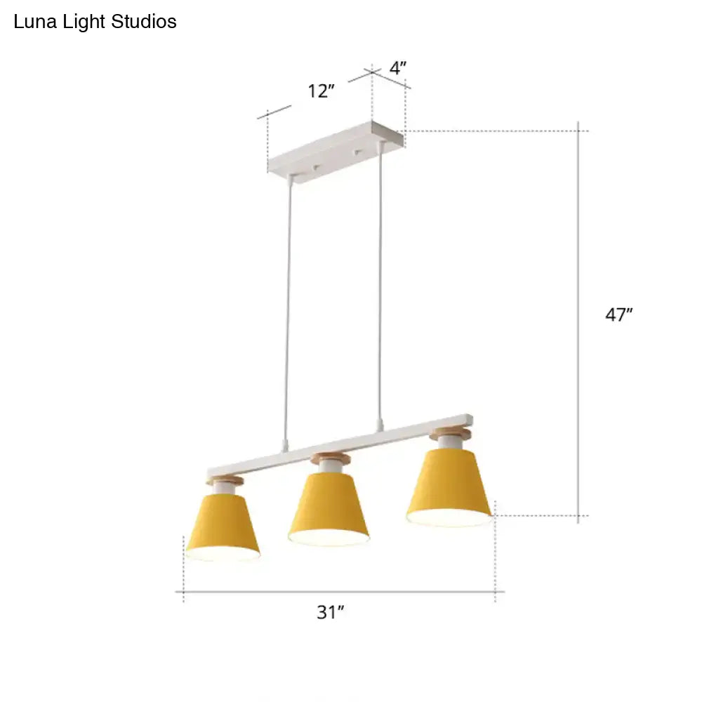 Modern white metal decorbites metal 3-light island pendant with yellow conical shades suitable for led incandescent fluorescent 110v-120v 220v-240v