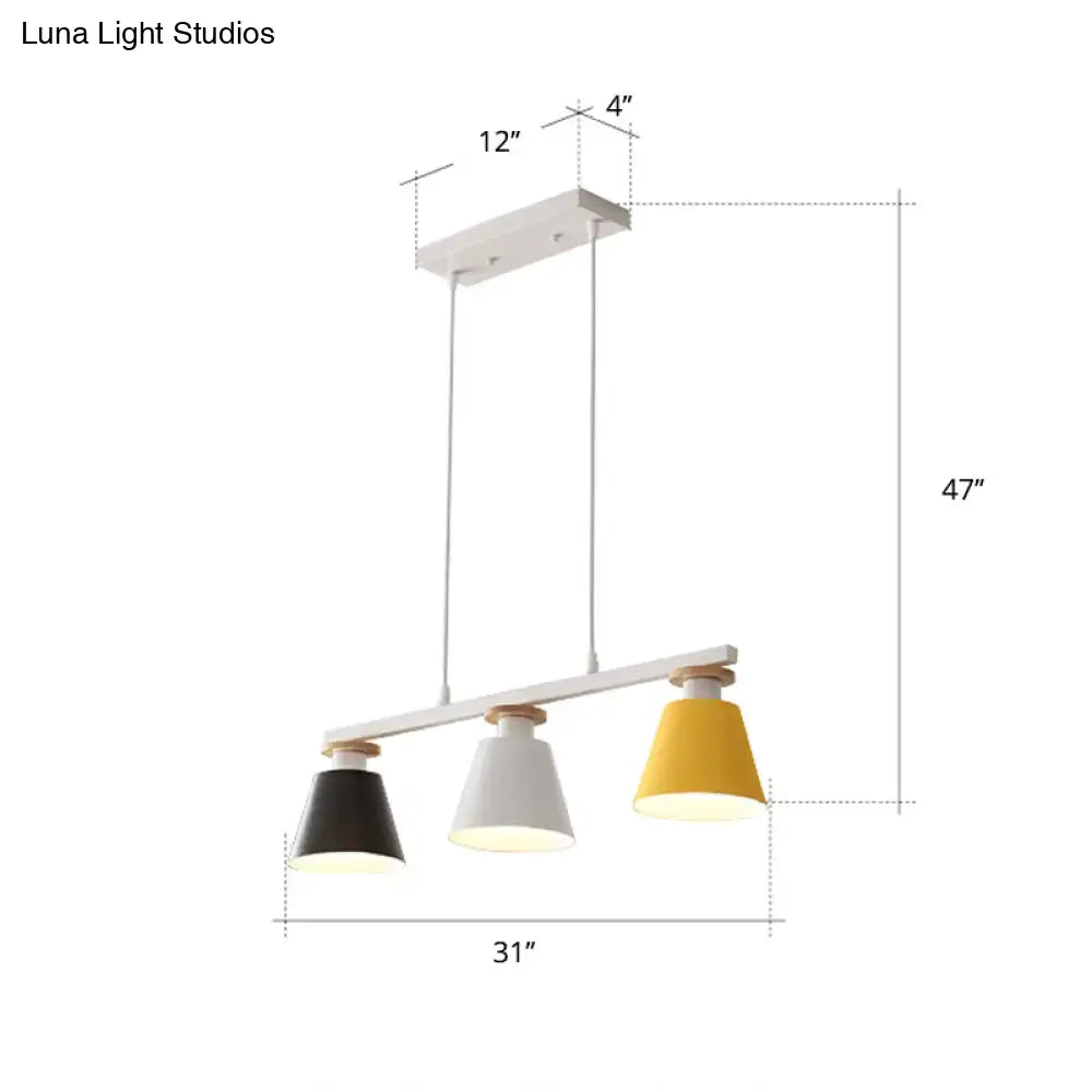 Modern DecorBites metal 3-light island pendant with white frame and black white yellow shades for dining room 110v-120v led use